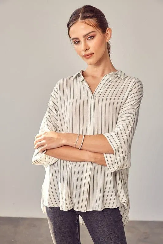 Premiere Collared Button Front Striped Top