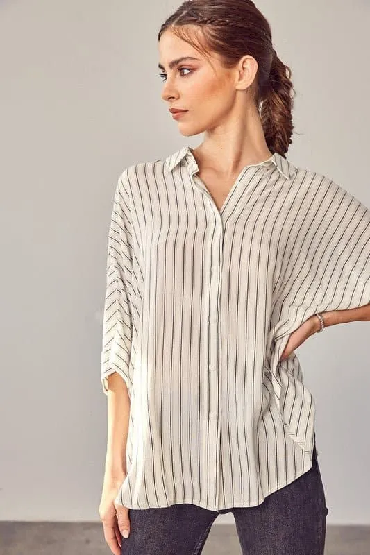 Premiere Collared Button Front Striped Top