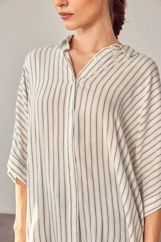 Premiere Collared Button Front Striped Top