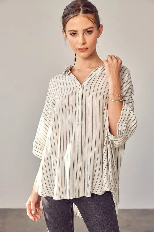 Premiere Collared Button Front Striped Top