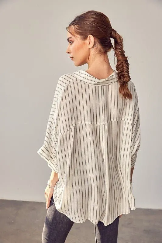 Premiere Collared Button Front Striped Top