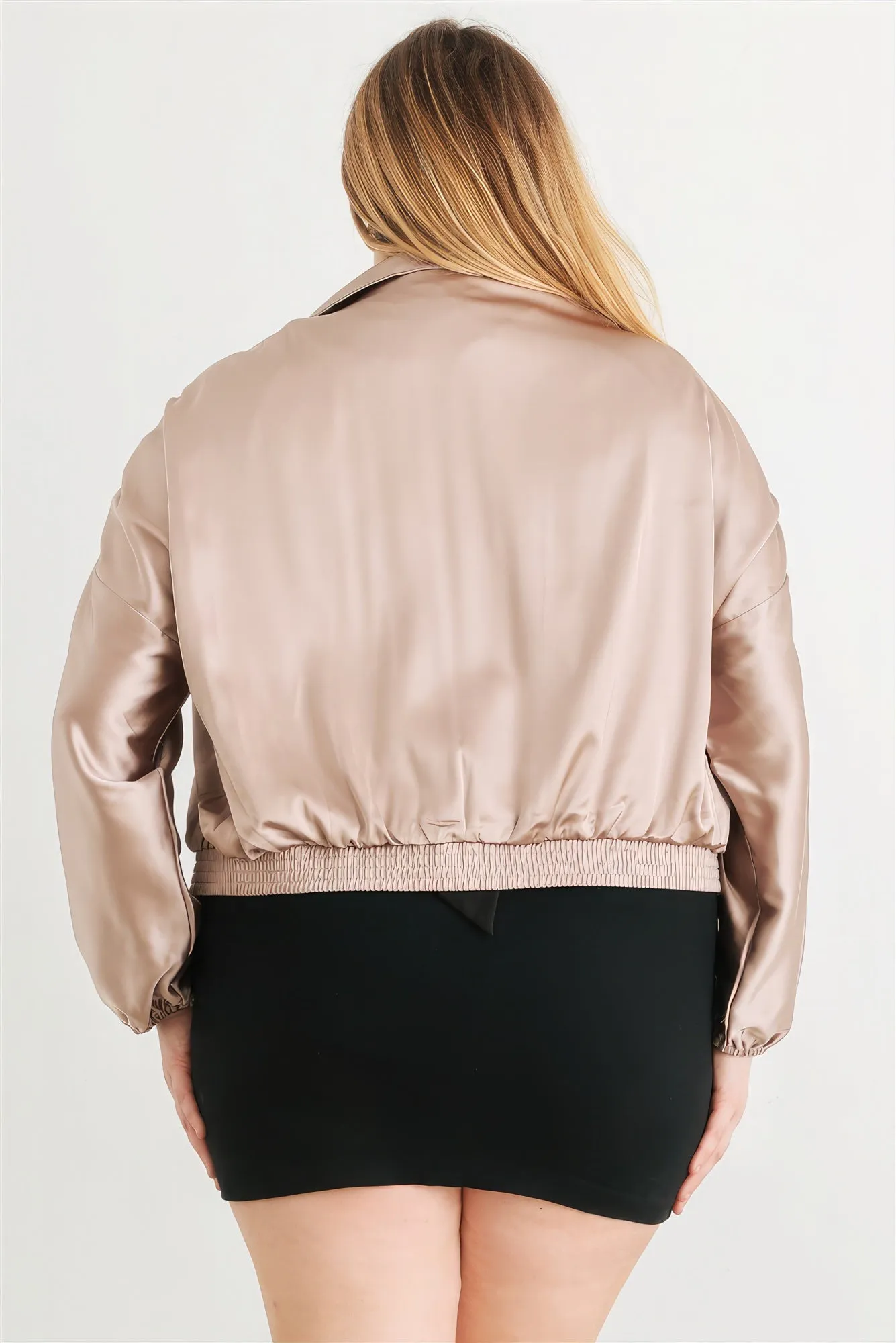 Satin Zip-up Ruched Cropped Bomber Jacket