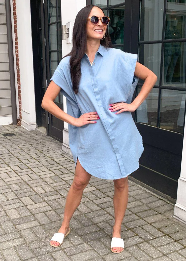 See U Soon Andres Slouchy Button Down Shirt Dress - Blue