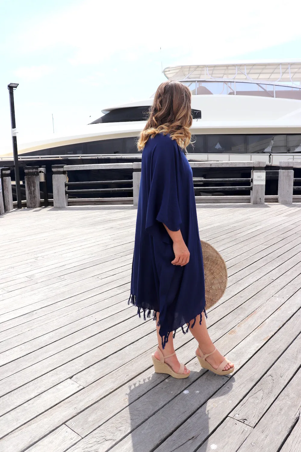 Short Kaftan With Tassels In Navy