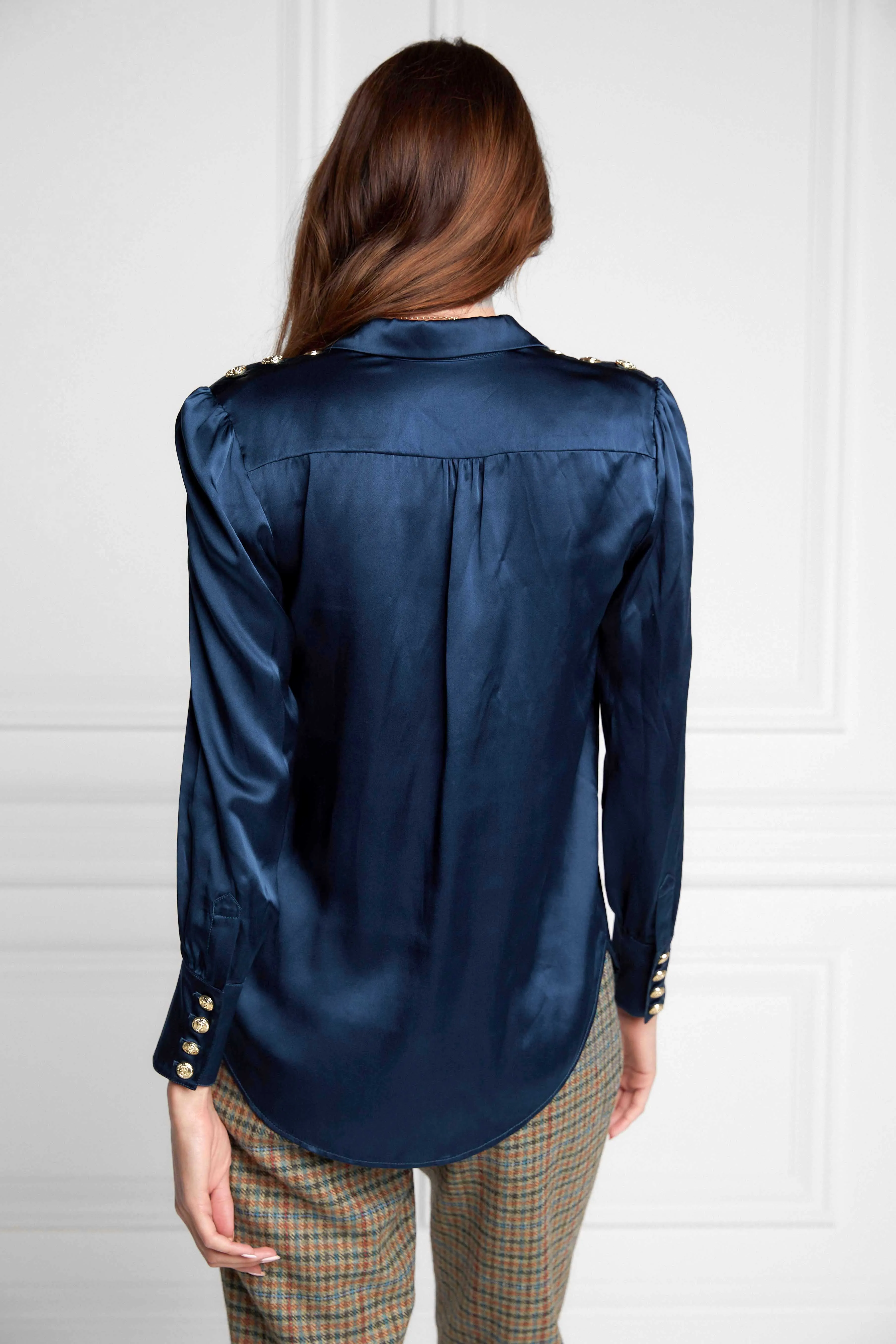 Silk V-Neck Blouse (Petrol Blue)