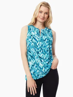 Sleeveless Split Neck Moss Crepe A-Line Tunic