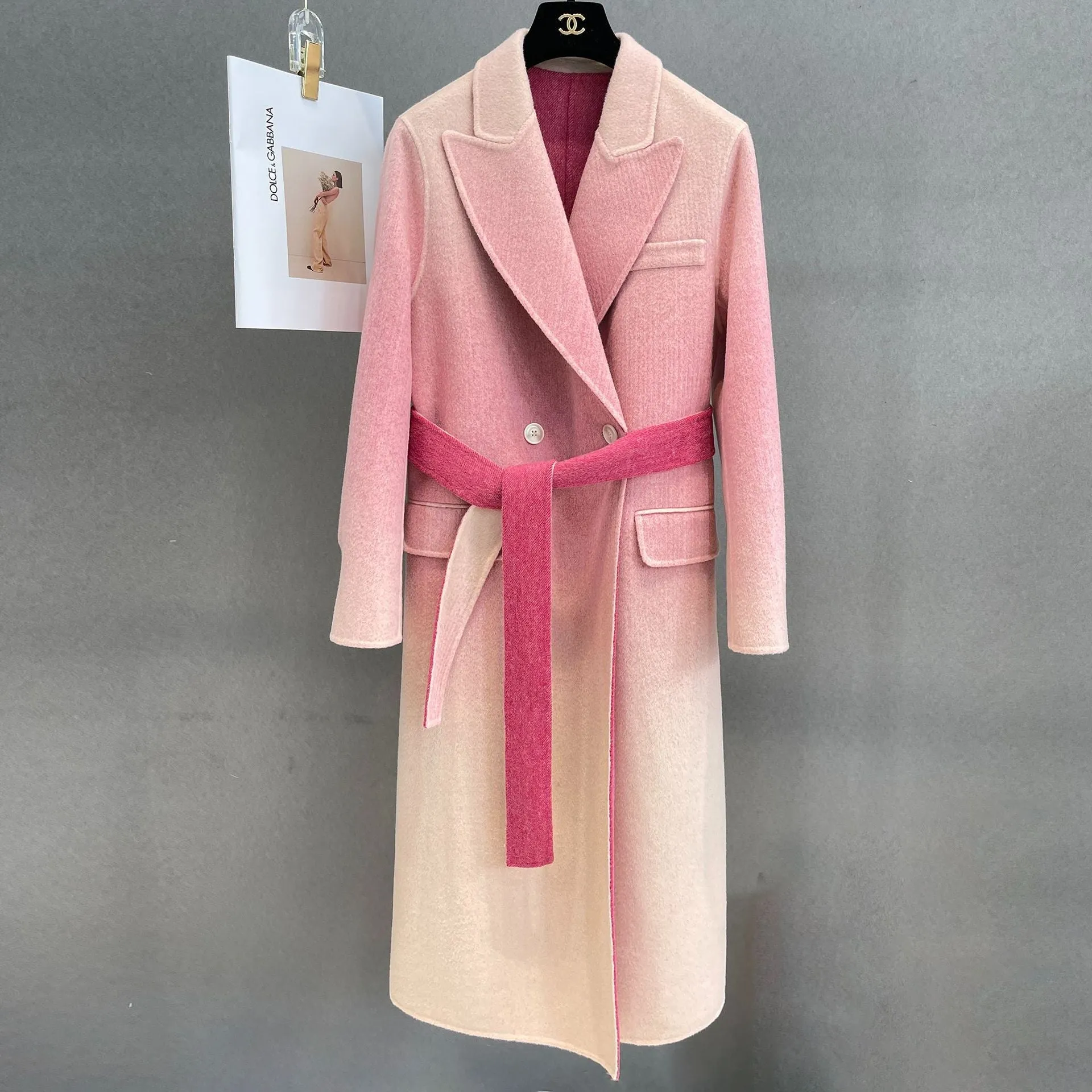 Sophia™ | Fashion Gradient Color Belt Wool Overcoat