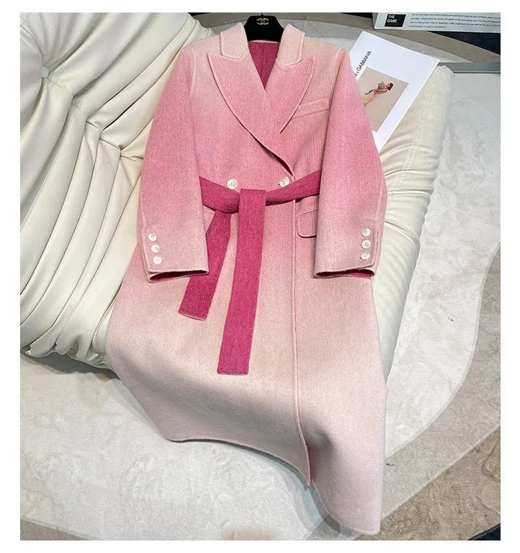 Sophia™ | Fashion Gradient Color Belt Wool Overcoat