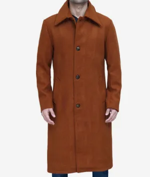 Trenton Men's Long Tan Wool Overcoat By TJS