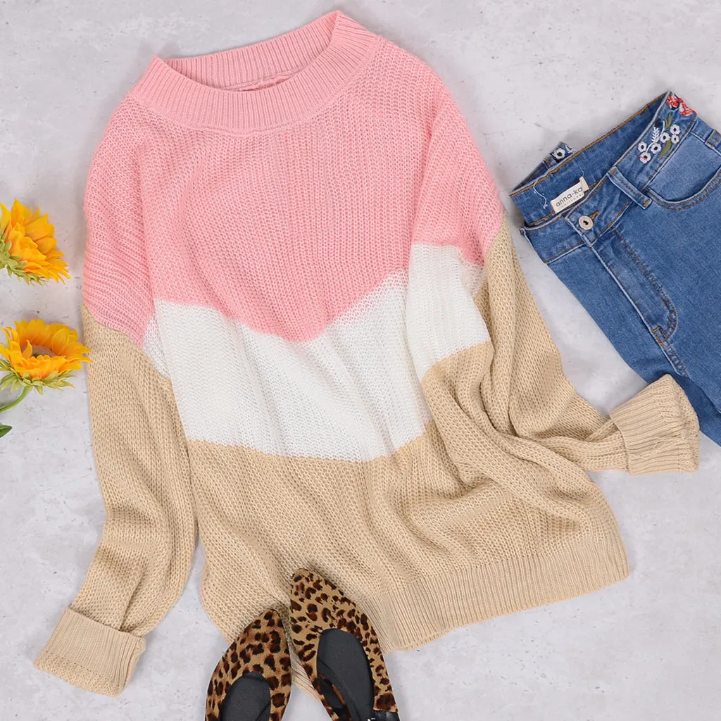 V Striped Waffle Knit Pullover