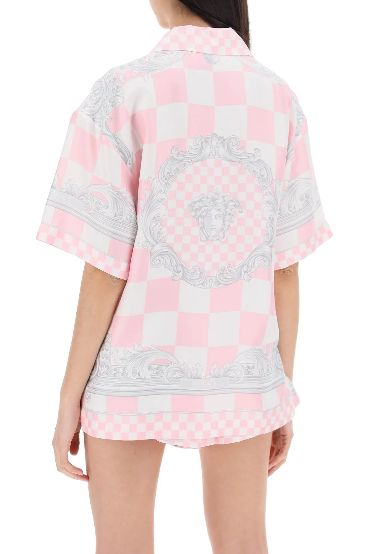 Versace Printed Silk Bowling Shirt In Eight Pink