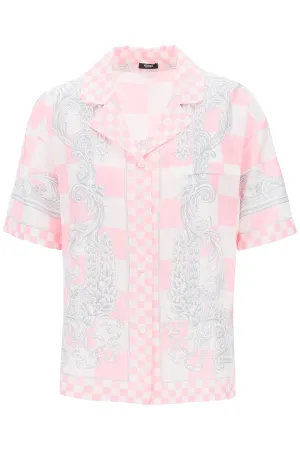 Versace Printed Silk Bowling Shirt In Eight Pink