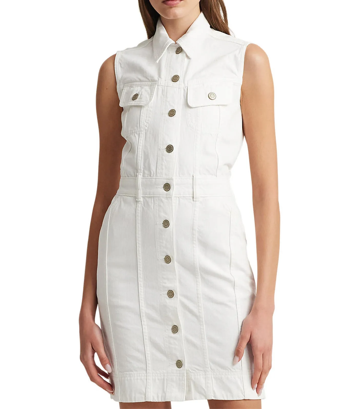 Women's Denim Trucker Sleeveless Dress White Wash