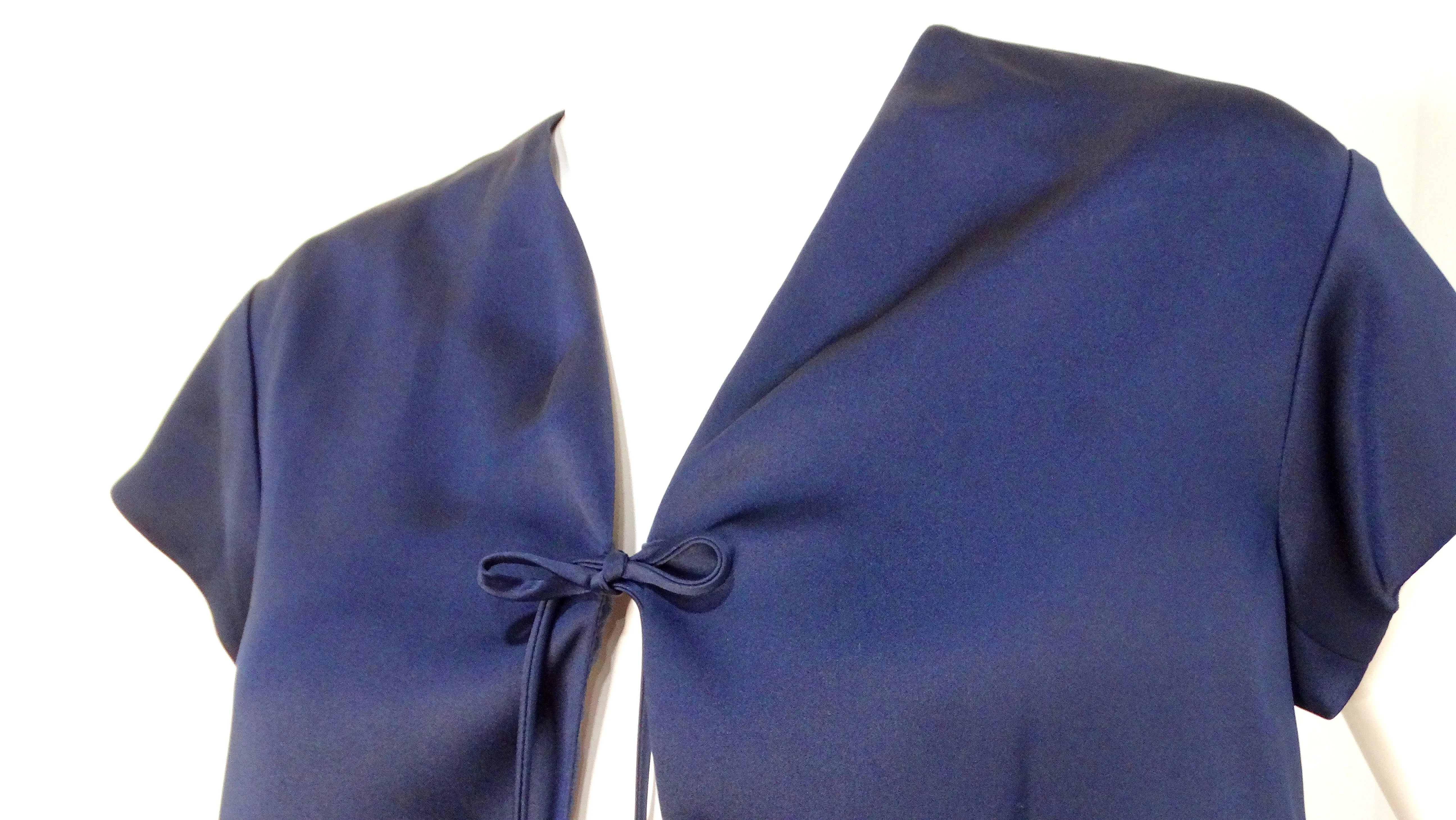 Yves Saint Laurent 2008 Navy Silk Tie Cropped Blouse