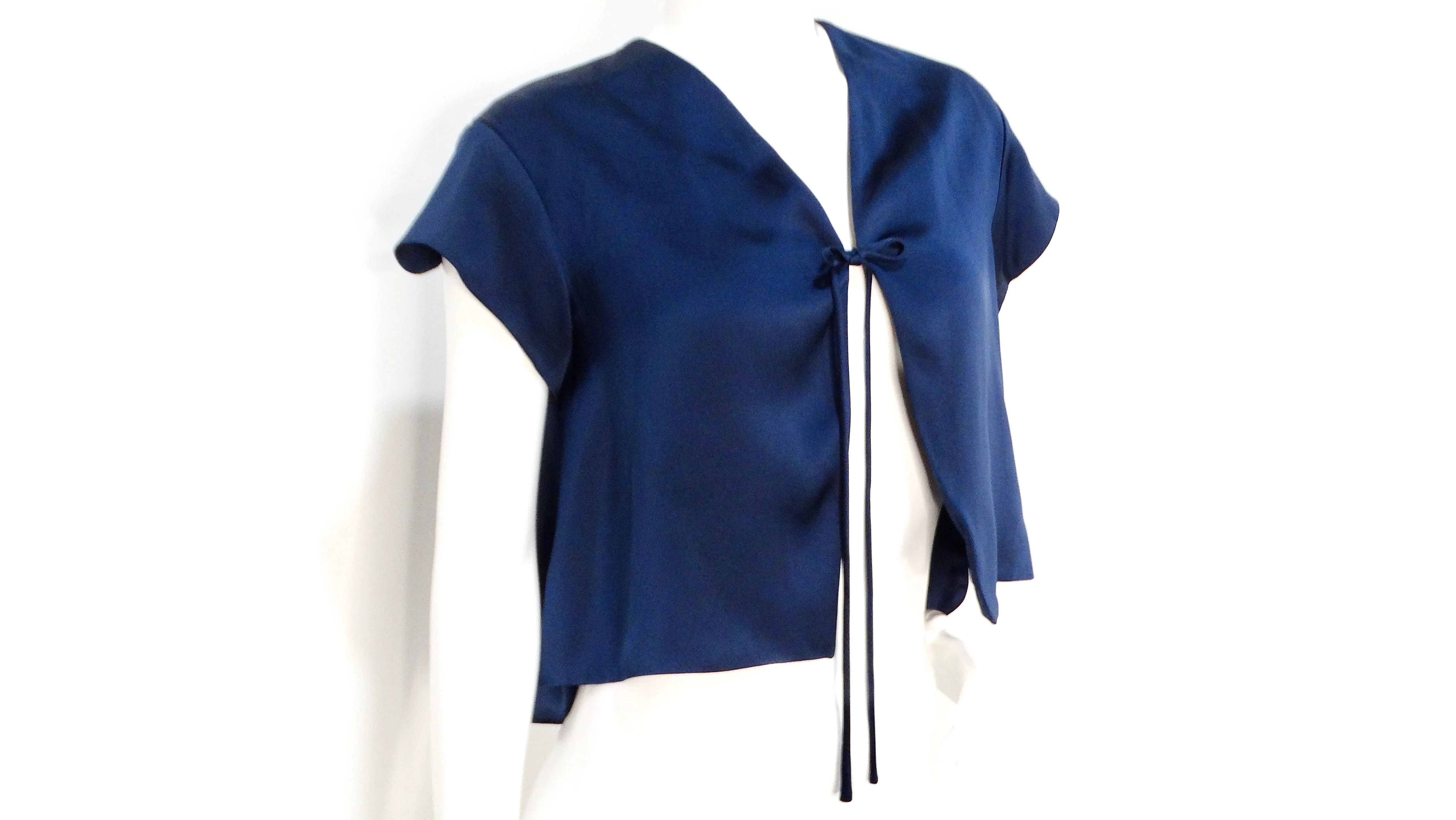 Yves Saint Laurent 2008 Navy Silk Tie Cropped Blouse